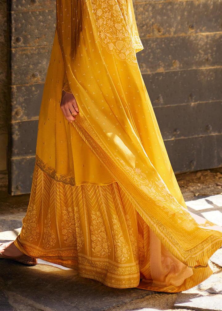 Amber Yellow Satin Georgette Salwar Suit With Heavy Embroidery work