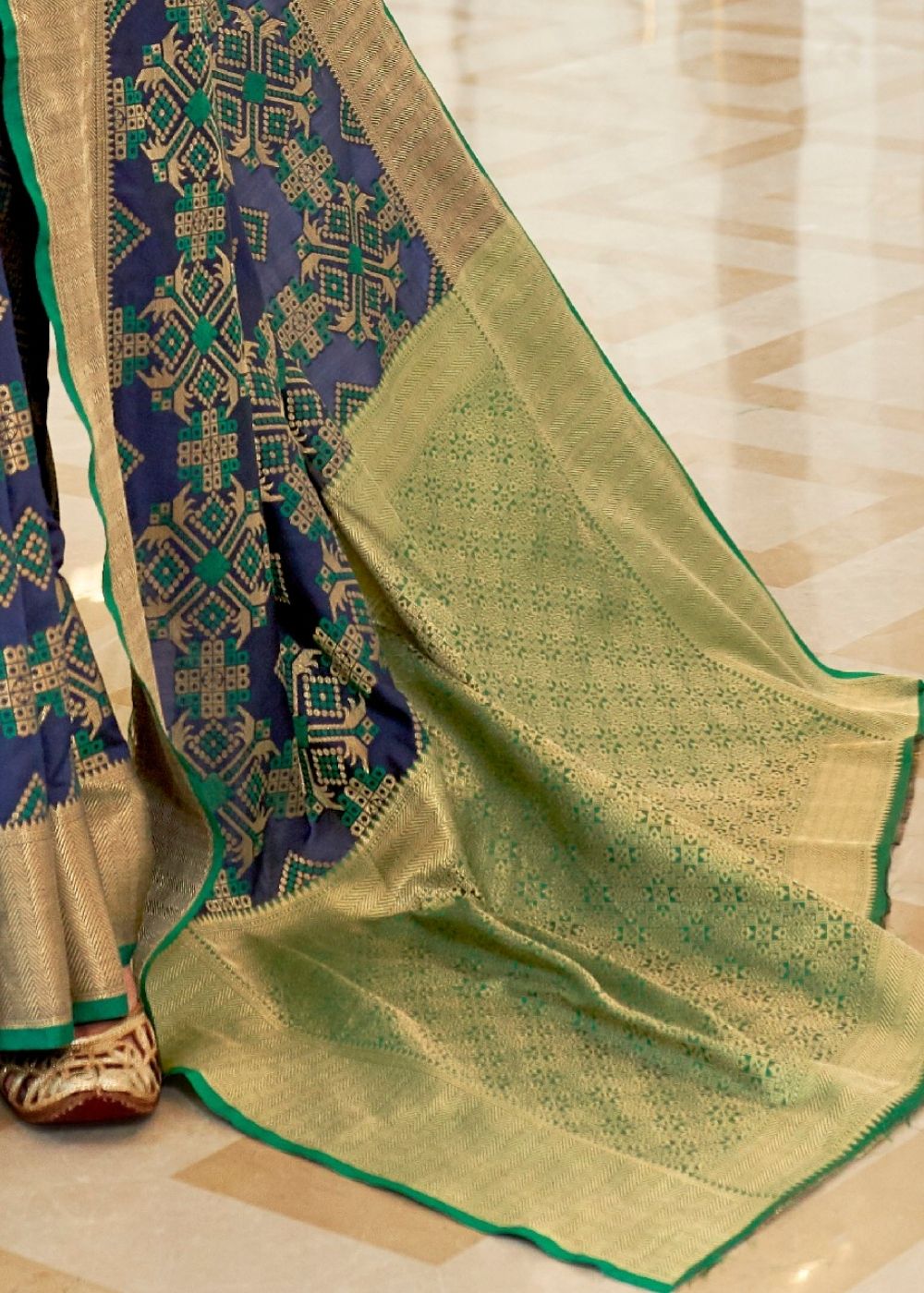 Light Blue Patola Silk Saree with Golden Border