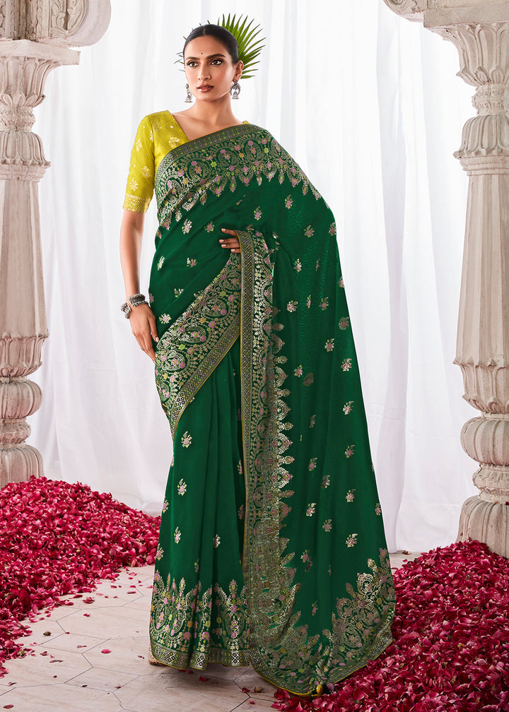 Castleton Green Kora Silk Saree with Meenakari Pallu & Designer Blouse