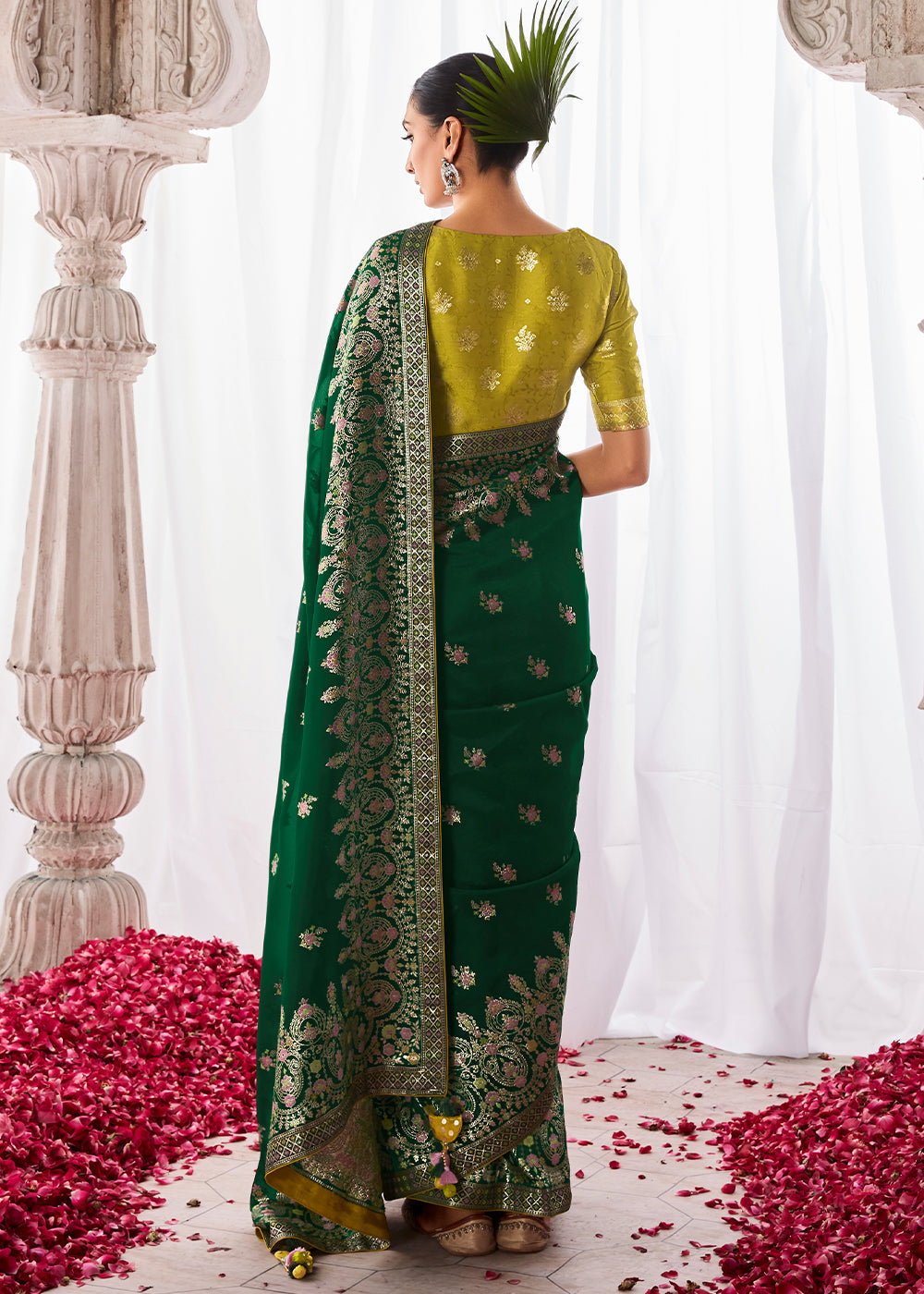 Castleton Green Kora Silk Saree with Meenakari Pallu & Designer Blouse