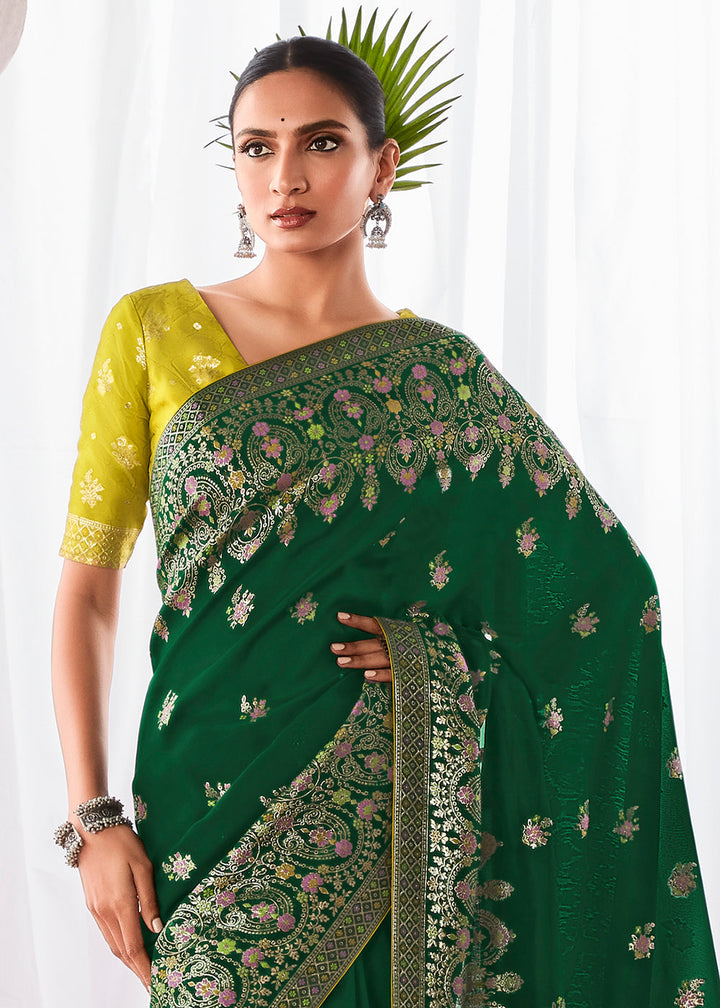 Castleton Green Kora Silk Saree with Meenakari Pallu & Designer Blouse