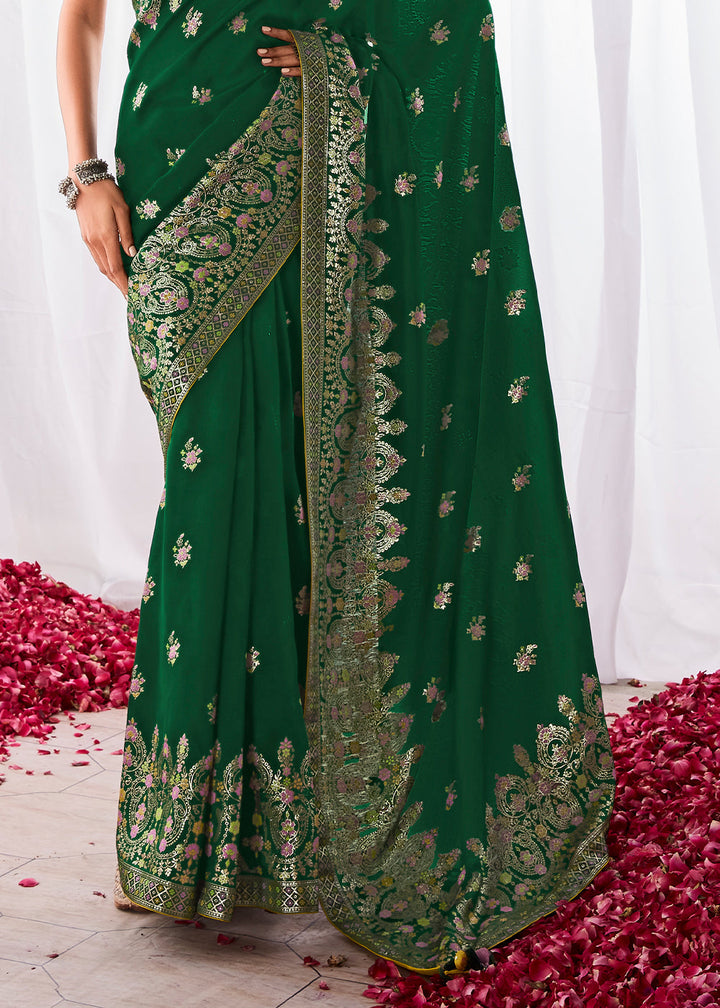 Castleton Green Kora Silk Saree with Meenakari Pallu & Designer Blouse