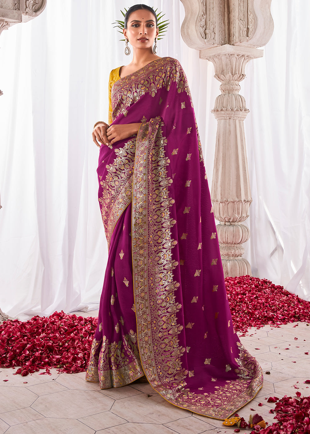 Sangria Purple Kora Silk Saree with Meenakari Pallu & Designer Blouse