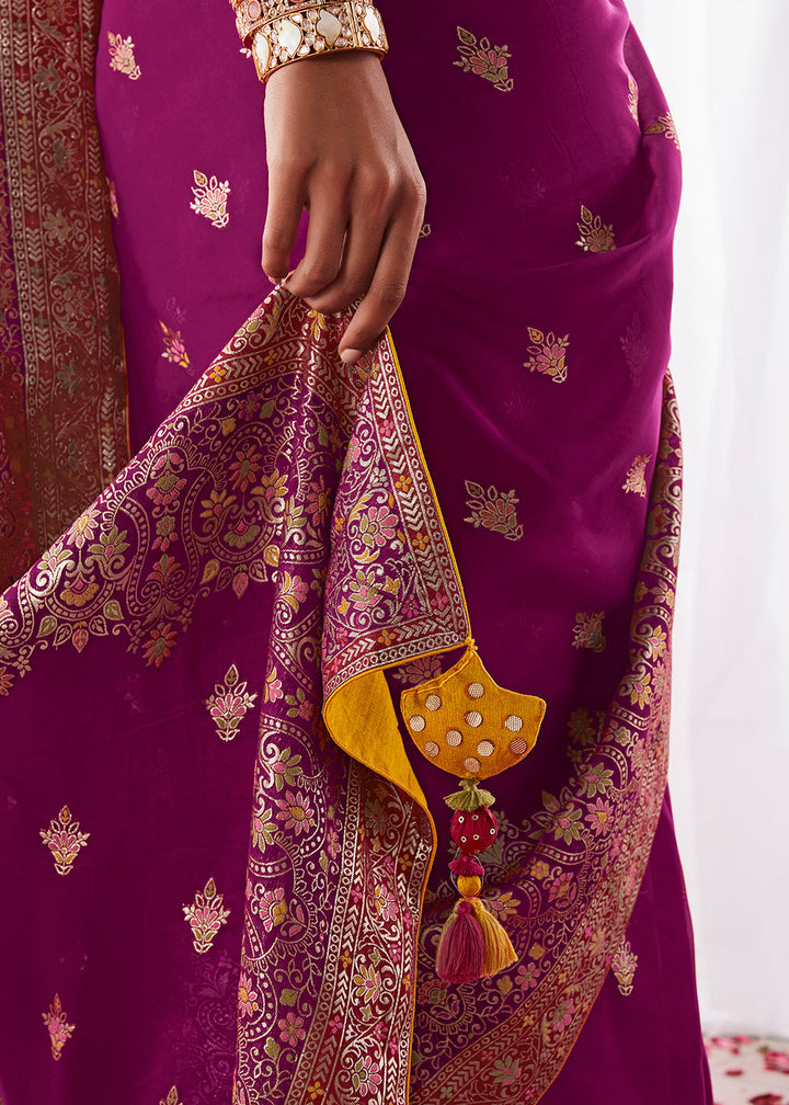 Sangria Purple Kora Silk Saree with Meenakari Pallu & Designer Blouse