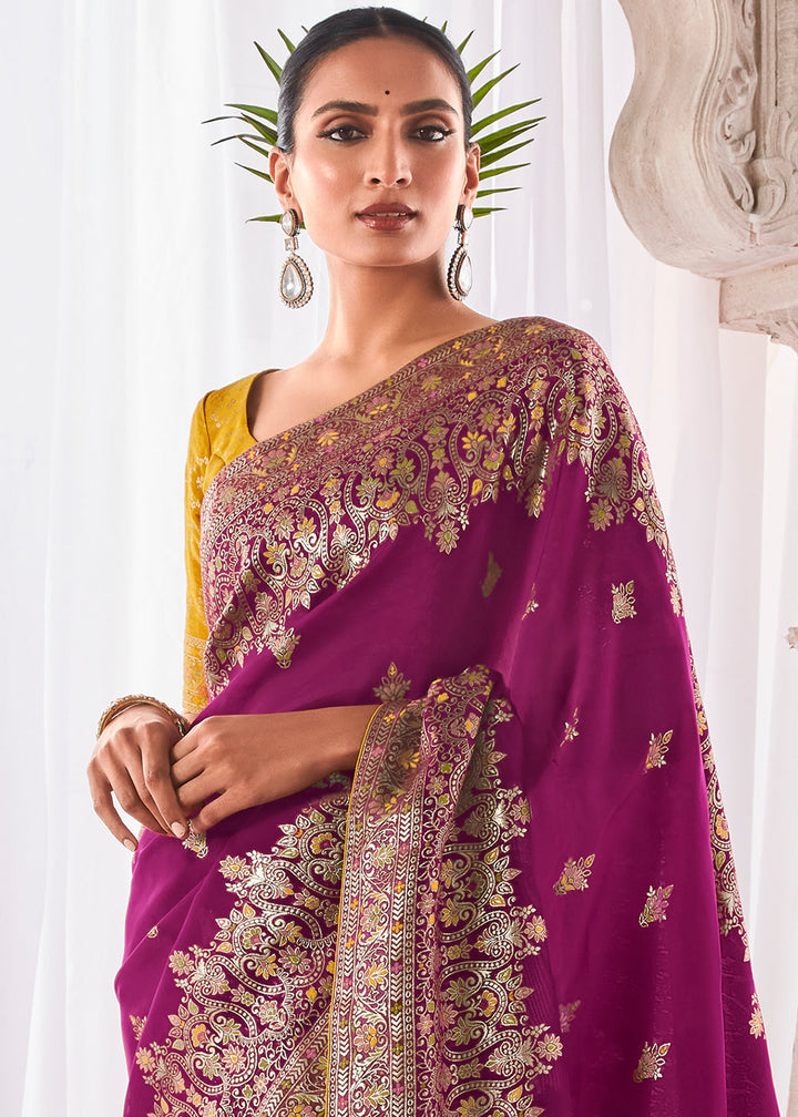 Sangria Purple Kora Silk Saree with Meenakari Pallu & Designer Blouse