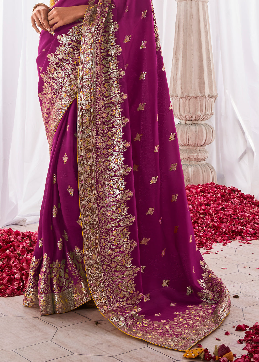 Sangria Purple Kora Silk Saree with Meenakari Pallu & Designer Blouse