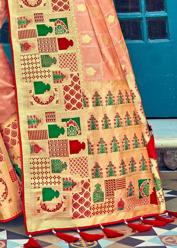 Coral Pink Banarasi Silk Handloom Saree