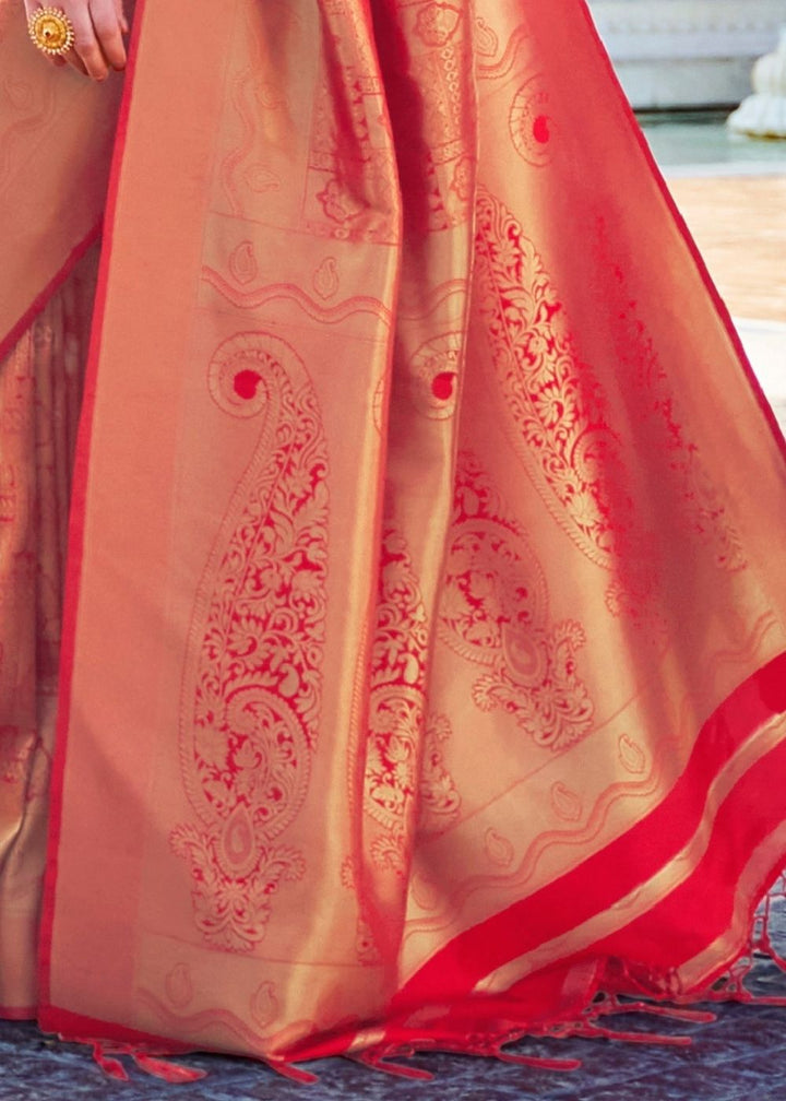 Cherry Red Handloom Weave Kanjivaram Silk Saree